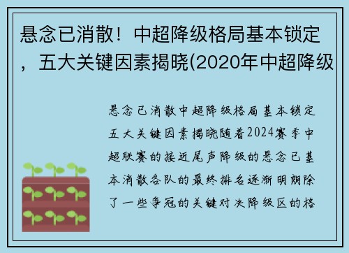 悬念已消散！中超降级格局基本锁定，五大关键因素揭晓(2020年中超降级规则)