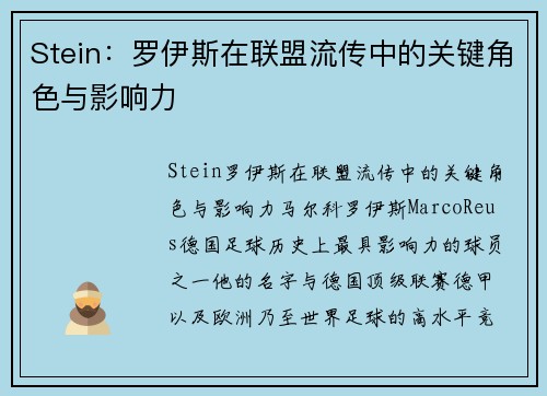 Stein：罗伊斯在联盟流传中的关键角色与影响力