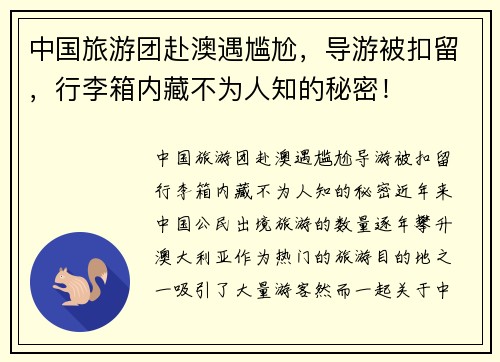 中国旅游团赴澳遇尴尬，导游被扣留，行李箱内藏不为人知的秘密！