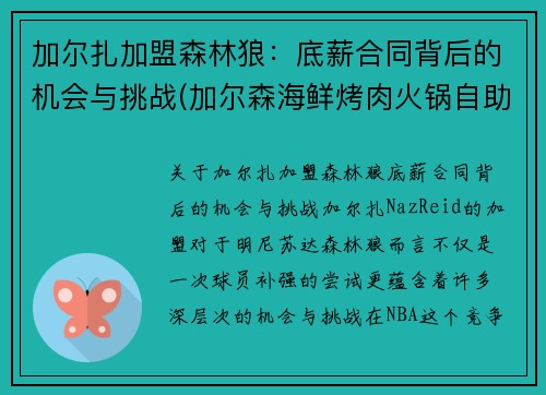 加尔扎加盟森林狼：底薪合同背后的机会与挑战(加尔森海鲜烤肉火锅自助怎么样)