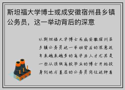 斯坦福大学博士或成安徽宿州县乡镇公务员，这一举动背后的深意