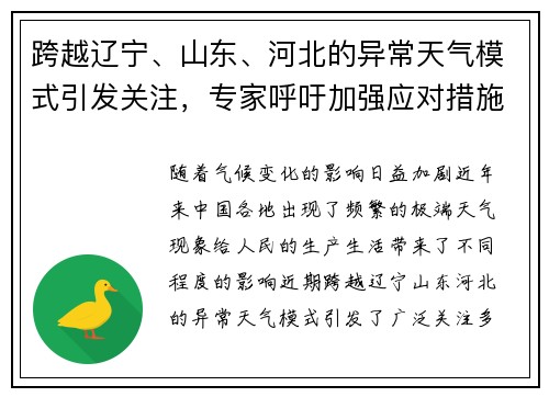 跨越辽宁、山东、河北的异常天气模式引发关注，专家呼吁加强应对措施