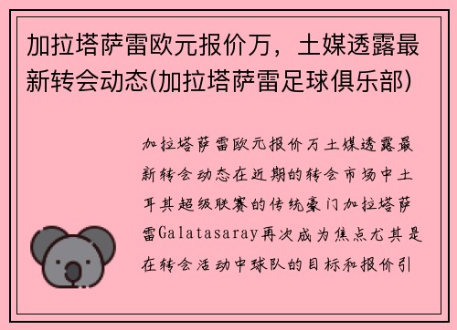 加拉塔萨雷欧元报价万，土媒透露最新转会动态(加拉塔萨雷足球俱乐部)